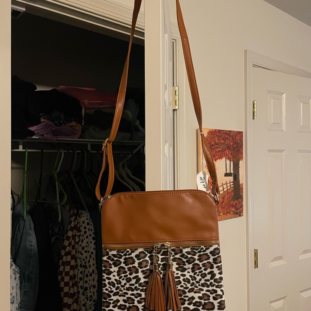 Leopard Print and Brown Crossbody Bag